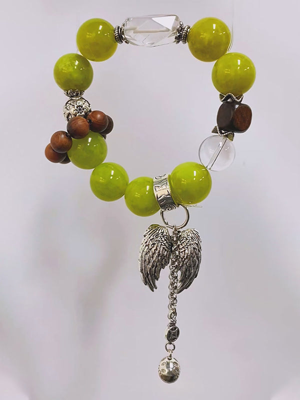 Green Grape Milk Cap with White Crystal & Tiger's Eye Bracelet