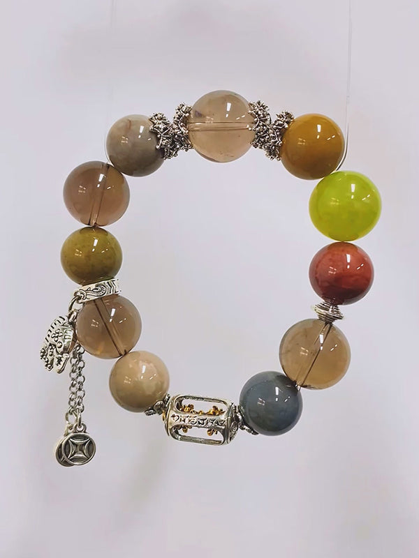 Smoky Quartz, Strawberry Quartz & Green Grape Quartz Bracelet